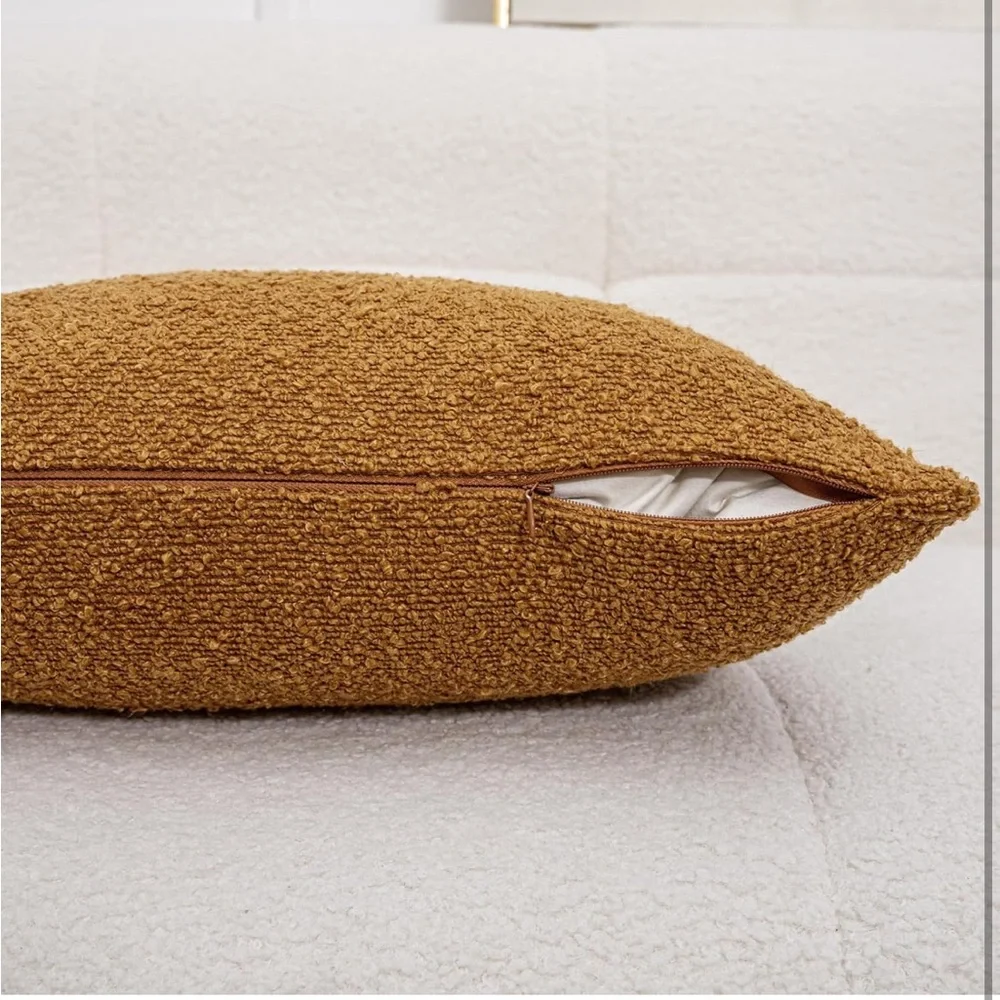 Vuty Decorative Textured Boucle Pillow Covers 20 X 20, Cream/Khaki/Orange Brown